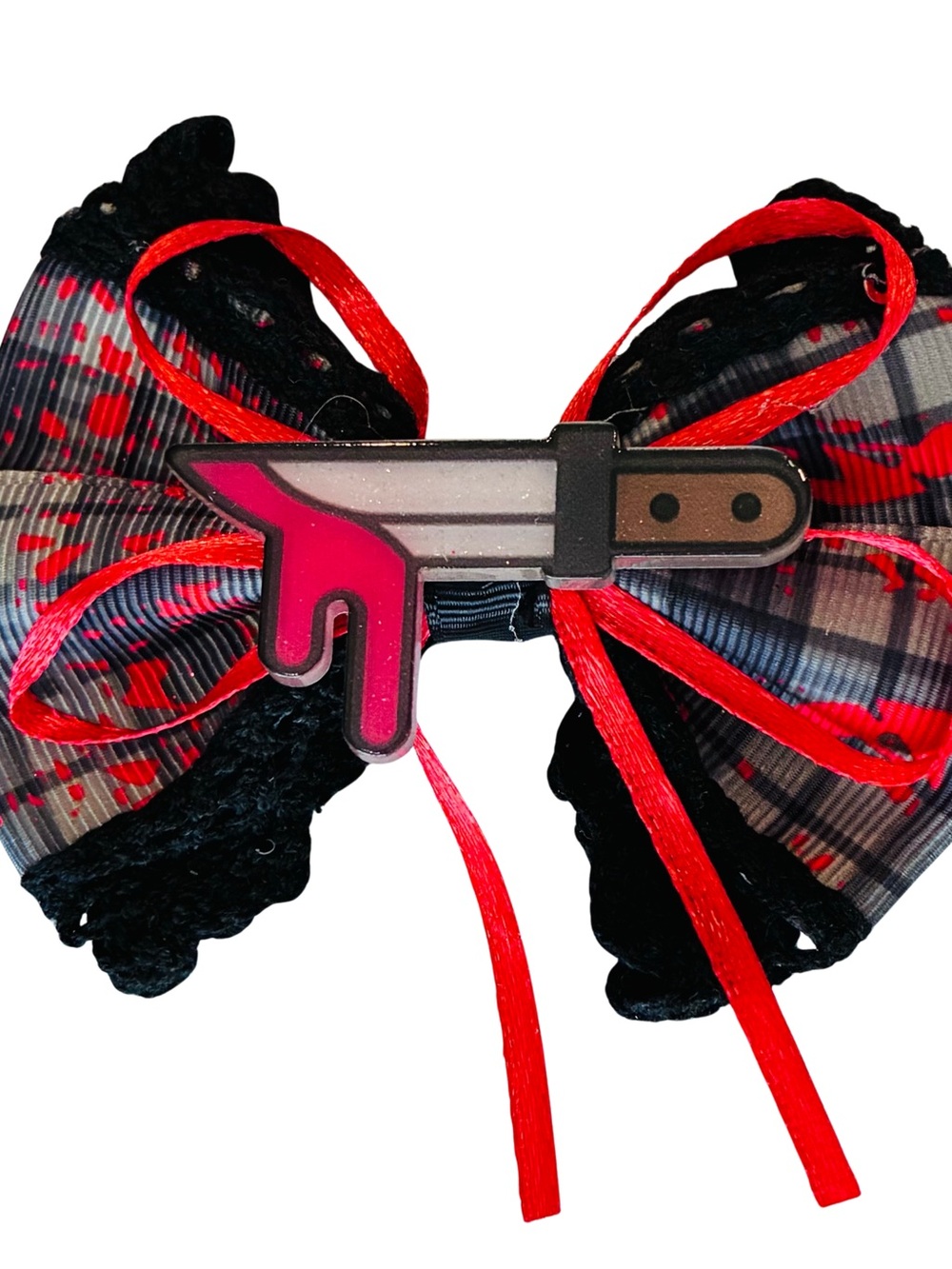 Pair of 2 Red and Black Halloween Knife Bow Hair Clip